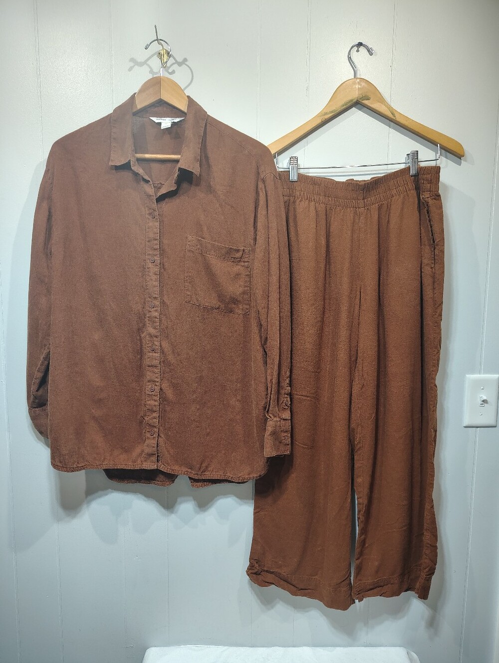 Old Navy Brown Linen Blend Wide Leg Pants Set L / MP